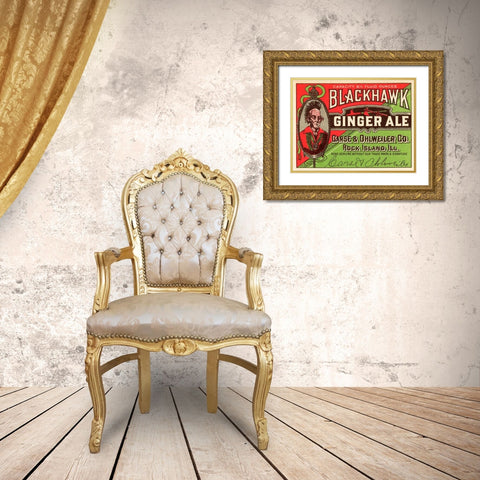 Blackhawk Ginger Ale Gold Ornate Wood Framed Art Print with Double Matting by Vintage Booze Labels