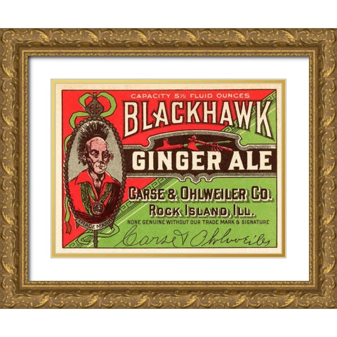 Blackhawk Ginger Ale Gold Ornate Wood Framed Art Print with Double Matting by Vintage Booze Labels