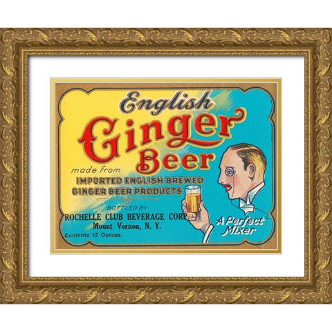 English Ginger Beer Gold Ornate Wood Framed Art Print with Double Matting by Vintage Booze Labels