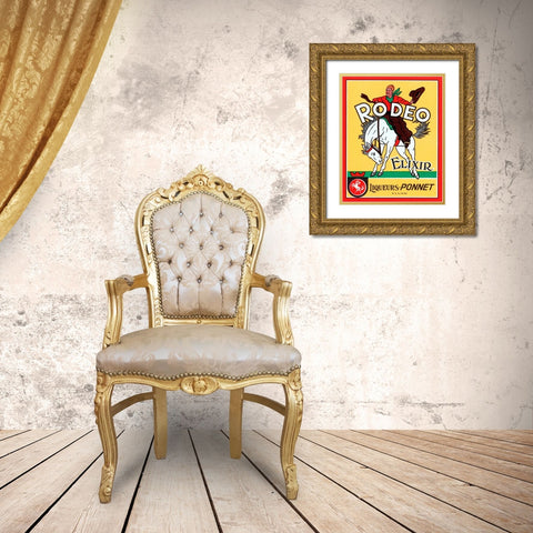 Rodeo Elixir Gold Ornate Wood Framed Art Print with Double Matting by Vintage Booze Labels