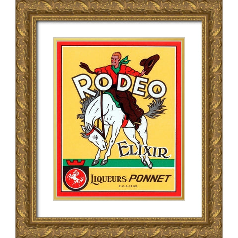 Rodeo Elixir Gold Ornate Wood Framed Art Print with Double Matting by Vintage Booze Labels