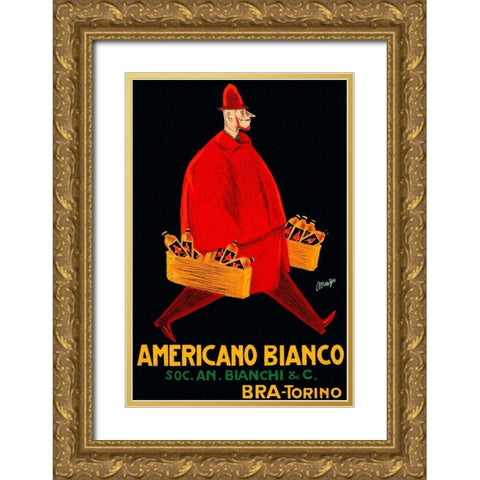 Americano Bianco Gold Ornate Wood Framed Art Print with Double Matting by Vintage Booze Labels