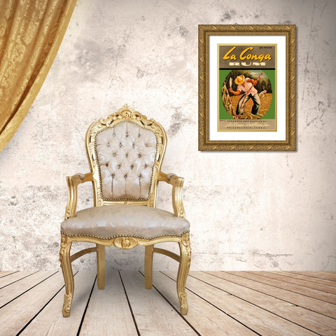 La Conga Rum Gold Ornate Wood Framed Art Print with Double Matting by Vintage Booze Labels