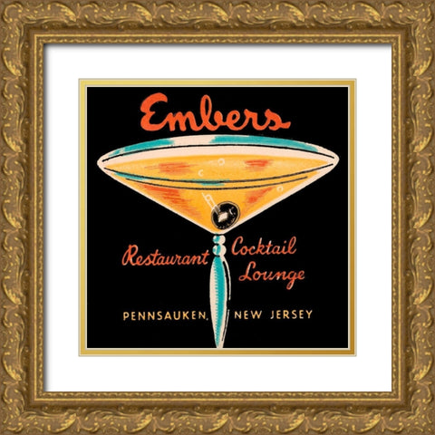 Embers Restaurant Cocktail Lounge Gold Ornate Wood Framed Art Print with Double Matting by Vintage Booze Labels