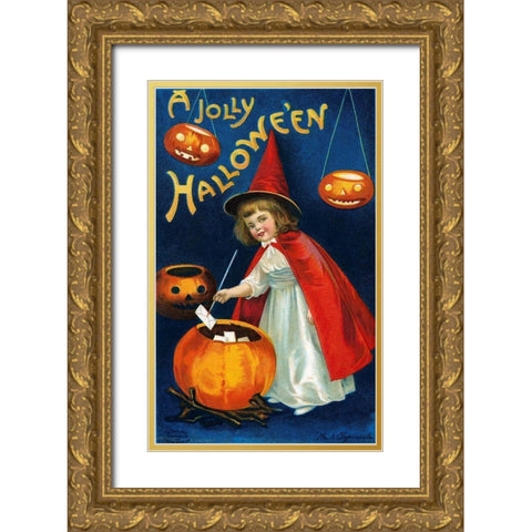 A Jolly Halloween Gold Ornate Wood Framed Art Print with Double Matting by Halloween