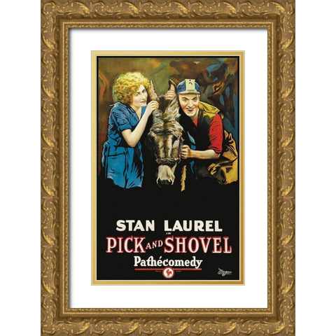 Movie Poster: Stan Laurel in Pick and Shovel Gold Ornate Wood Framed Art Print with Double Matting by Pathecomdey