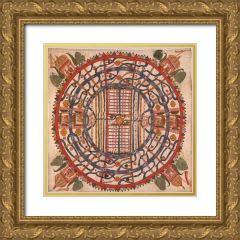 Manuyaloka, map of the world of man, according to Jain cosmological traditions Gold Ornate Wood Framed Art Print with Double Matting by Unknown