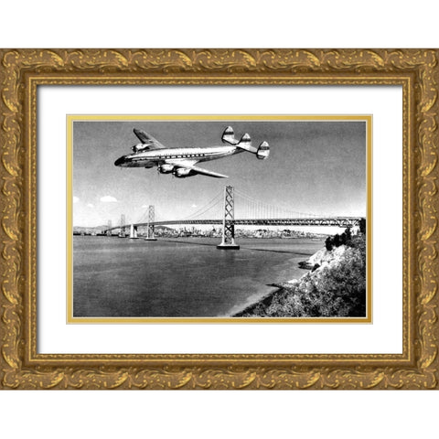 Leaving San Francisco Gold Ornate Wood Framed Art Print with Double Matting by Vintage San Francisco