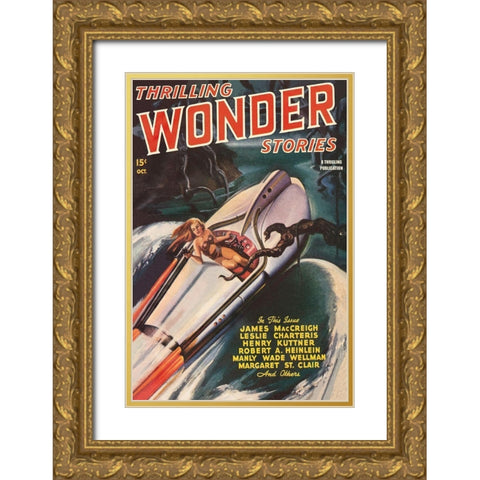 Thrilling Wonder Stories: Sheena and the X Machine Gold Ornate Wood Framed Art Print with Double Matting by Retrosci-fi