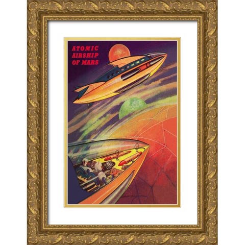 Atomic Airships of Mars Gold Ornate Wood Framed Art Print with Double Matting by Retrosci-fi