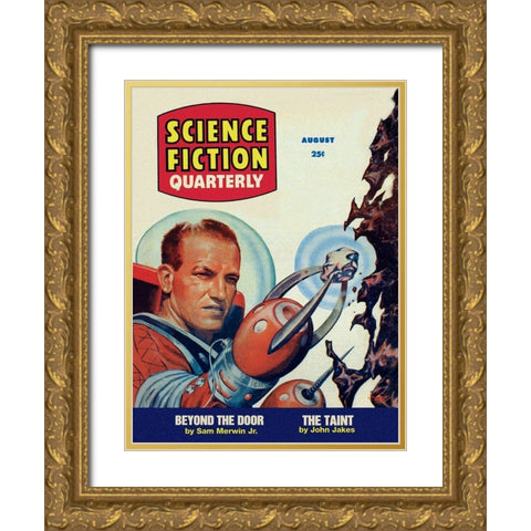 Science Fiction Quarterly: Astronaut Miner Gold Ornate Wood Framed Art Print with Double Matting by Retrosci-fi
