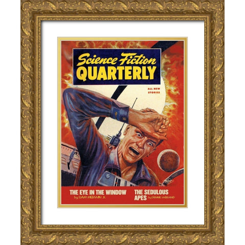 Science Fiction Quarterly: Crash Course with the Sun Gold Ornate Wood Framed Art Print with Double Matting by Retrosci-fi