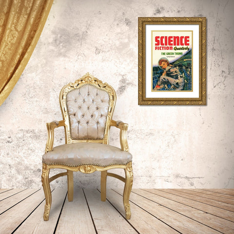 Science Fiction Quarterly: Little People of the Space Web Gold Ornate Wood Framed Art Print with Double Matting by Retrosci-fi