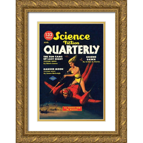 Science Fiction Quarterly: Attack from Atop Rocket Man Gold Ornate Wood Framed Art Print with Double Matting by Retrosci-fi