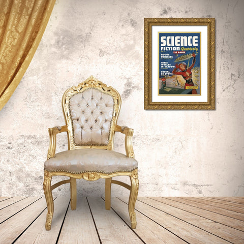 Science Fiction Quarterly: Attack of the Flying City Gold Ornate Wood Framed Art Print with Double Matting by Retrosci-fi