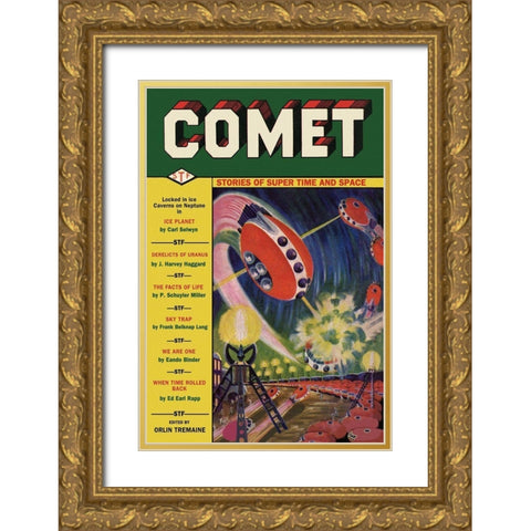 Comet: UFO Dogfight Gold Ornate Wood Framed Art Print with Double Matting by Retrosci-fi