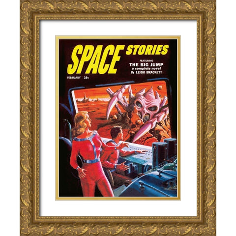 Space Stories: Space Monster Attack Gold Ornate Wood Framed Art Print with Double Matting by Retrosci-fi