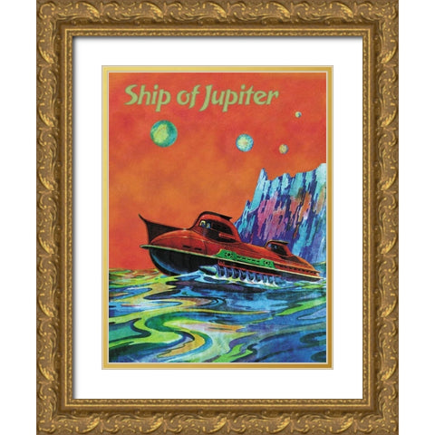 Ship of Jupiter Gold Ornate Wood Framed Art Print with Double Matting by Retrosci-fi