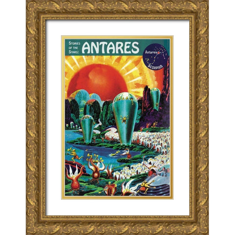 Retrosci-fi: Stories of the Stars - Antares Gold Ornate Wood Framed Art Print with Double Matting by Paul, Frank R.