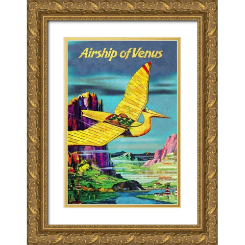 Airship of Venus Gold Ornate Wood Framed Art Print with Double Matting by Retrosci-fi