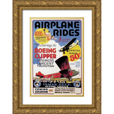 Airplane Rides: Inman Bros. Flying Circus Gold Ornate Wood Framed Art Print with Double Matting by Unknown