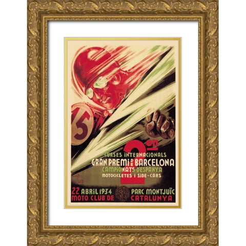 2nd International Barcelona Grand Prix Gold Ornate Wood Framed Art Print with Double Matting by Unknown
