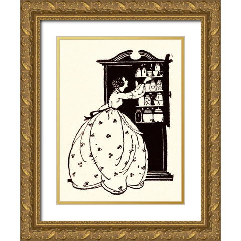 Homemaker Pulls China From Vitrine Gold Ornate Wood Framed Art Print with Double Matting by Parrish, Maxfield