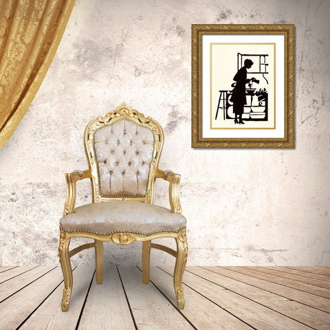 Homemaker Waters Plants in a Home Gold Ornate Wood Framed Art Print with Double Matting by Parrish, Maxfield