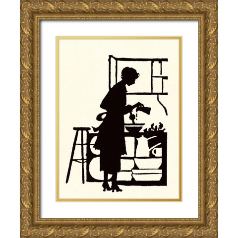 Homemaker Waters Plants in a Home Gold Ornate Wood Framed Art Print with Double Matting by Parrish, Maxfield