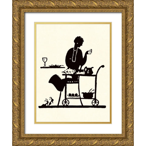 Homemaker Takes Items From a Serving Cart Gold Ornate Wood Framed Art Print with Double Matting by Parrish, Maxfield