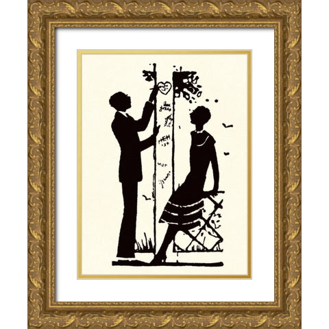 Suitor Pulls a Heart From a Trellis Gold Ornate Wood Framed Art Print with Double Matting by Parrish, Maxfield