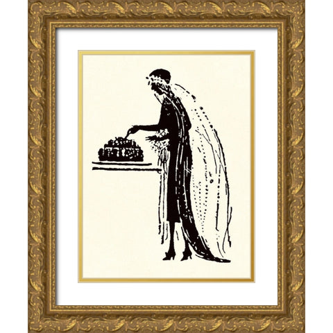 Bride Cuts Her Wedding Cake Gold Ornate Wood Framed Art Print with Double Matting by Parrish, Maxfield