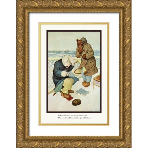 Teddy Roosevelts Bears: Teddy B and Teddy G Are Seasick Gold Ornate Wood Framed Art Print with Double Matting by Culver, R.K.