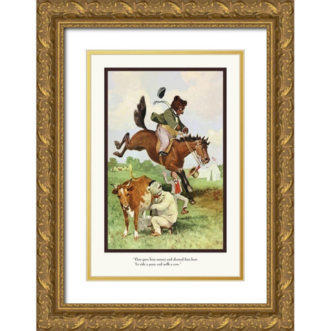 Teddy Roosevelts Bears: Teddy B and Teddy G on the Farm Gold Ornate Wood Framed Art Print with Double Matting by Culver, R.K.