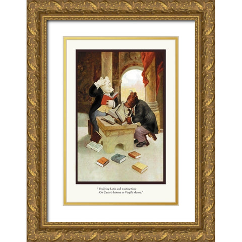 Teddy Roosevelts Bears: Teddy B and Teddy G Studying Latin Gold Ornate Wood Framed Art Print with Double Matting by Culver, R.K.