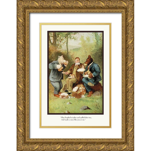 Teddy Roosevelts Bears: Teddy B and Teddy G at a Picnic Gold Ornate Wood Framed Art Print with Double Matting by Culver, R.K.
