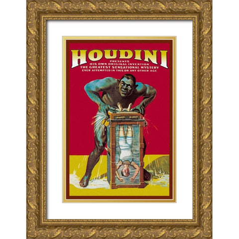 Magicians: Houdini Gold Ornate Wood Framed Art Print with Double Matting by Strobridge
