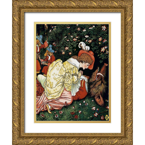 Beauty and the Beast - In the Woods Gold Ornate Wood Framed Art Print with Double Matting by Crane, Walter