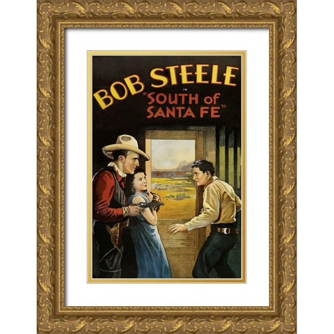 Vintage Westerns: South of Santa Fe Gold Ornate Wood Framed Art Print with Double Matting by Unknown