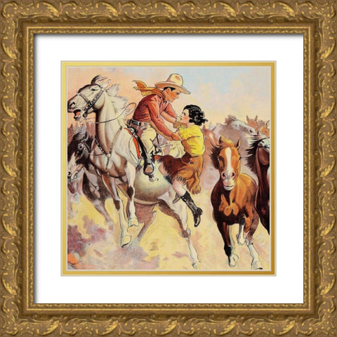 Vintage Westerns: Phantom of the West - Ghost Riders - Detail Gold Ornate Wood Framed Art Print with Double Matting by Unknown