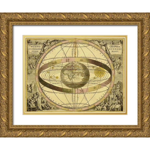 Maps of the Heavens: Sceno Systematis Ptolemaici Gold Ornate Wood Framed Art Print with Double Matting by Cellarius, Andreas
