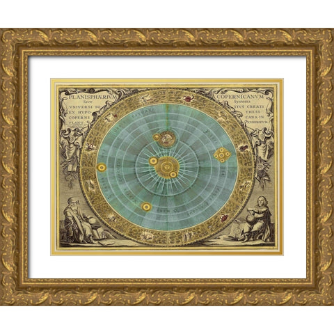 Maps of the Heavens: Planisphaerium Copernicanum Gold Ornate Wood Framed Art Print with Double Matting by Cellarius, Andreas