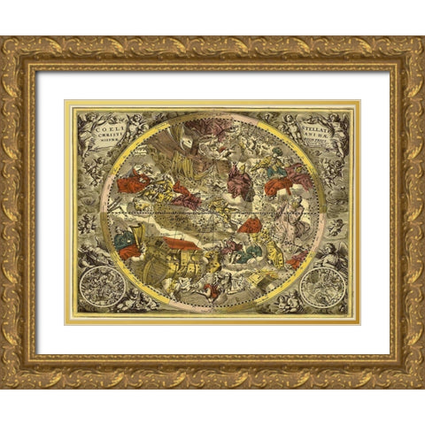 Maps of the Heavens: Coelistellati Christianina Gold Ornate Wood Framed Art Print with Double Matting by Cellarius, Andreas