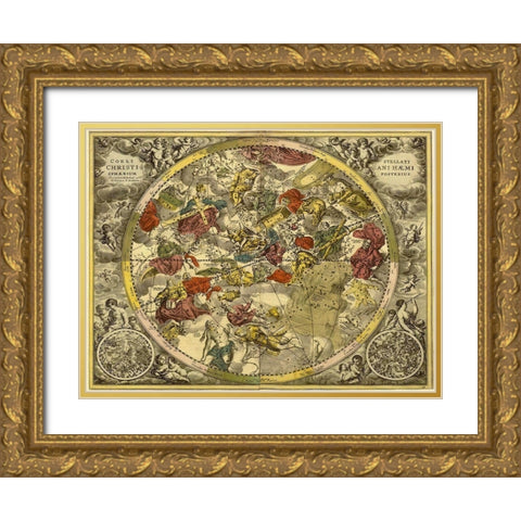 Maps of the Heavens: Coelistellati Christianihaemi Gold Ornate Wood Framed Art Print with Double Matting by Cellarius, Andreas
