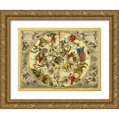 Maps of the Heavens: Planisphaerium Stellatum Boreale Gold Ornate Wood Framed Art Print with Double Matting by Cellarius, Andreas
