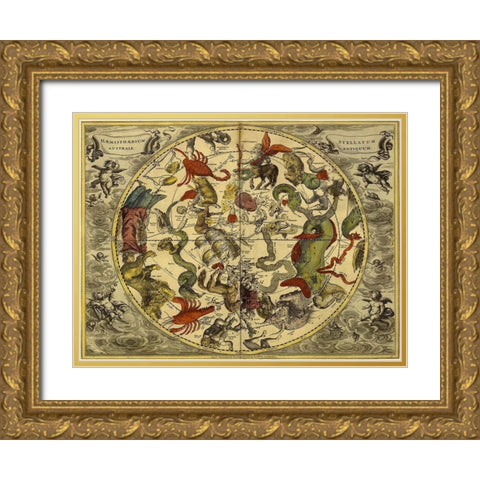 Maps of the Heavens: Haemisphaerium Stellatum Australe Antiquum Gold Ornate Wood Framed Art Print with Double Matting by Cellarius, Andreas