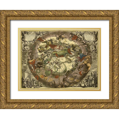 Maps of the Heavens: Haemisphaerium Sceno Graphicum Australe Gold Ornate Wood Framed Art Print with Double Matting by Cellarius, Andreas