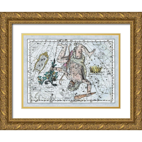 Maps of the Heavens: Hercules, the Lyre and Corona Borealis Gold Ornate Wood Framed Art Print with Double Matting by Jamieson, Alexander