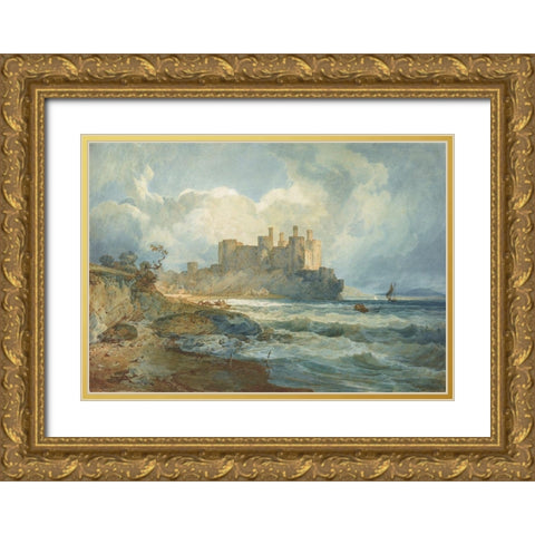 Conway Castle, North Wales Gold Ornate Wood Framed Art Print with Double Matting by Turner, Joseph Mallord William