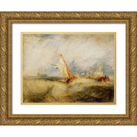 Van Tromp, going about to please his Masters, Ships a Sea, getting a Good Wetting, Gold Ornate Wood Framed Art Print with Double Matting by Turner, Joseph Mallord William